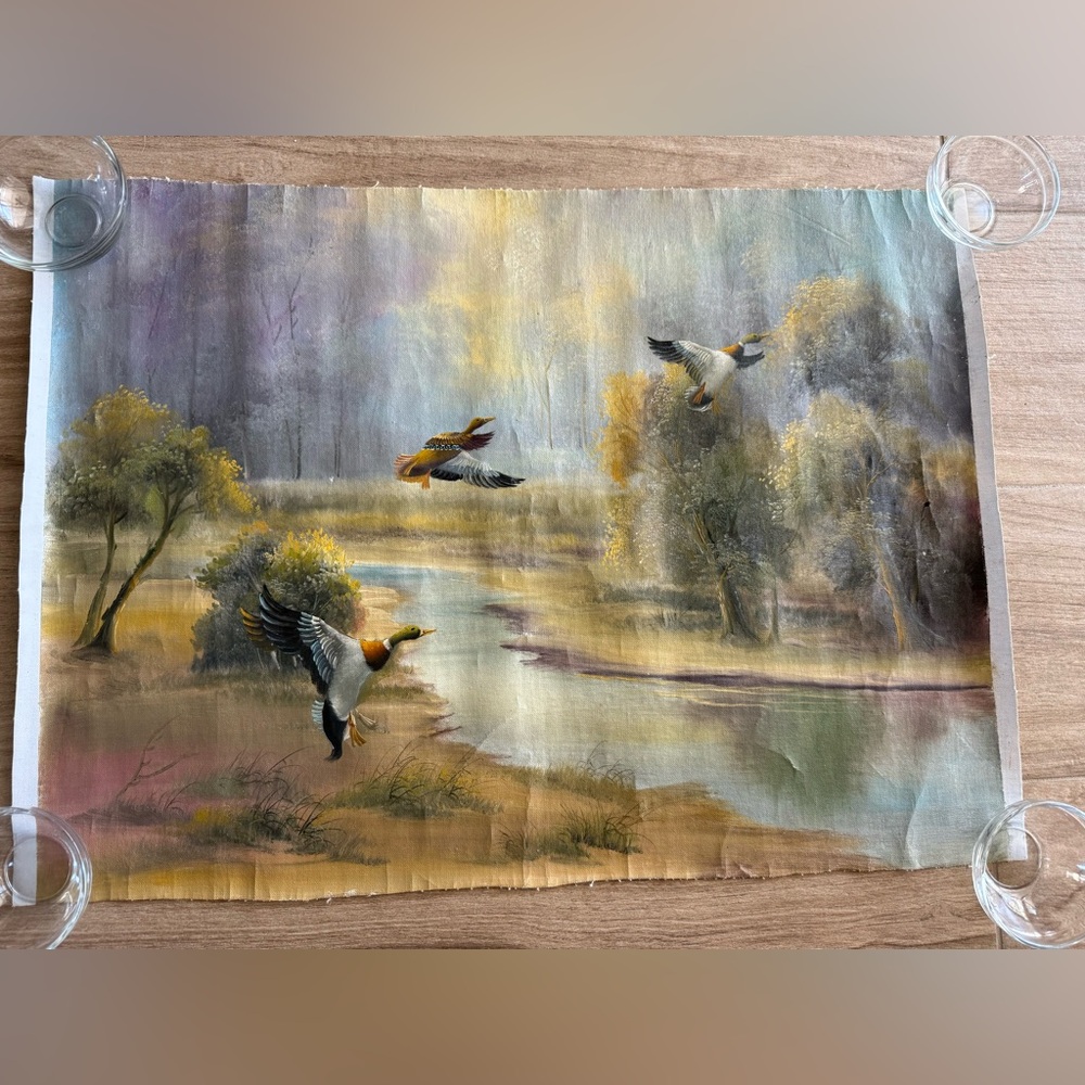 Beautiful Oil on Canvas of Mallards Ducks Scenic Detailed Landscape wt. 10 oz.
